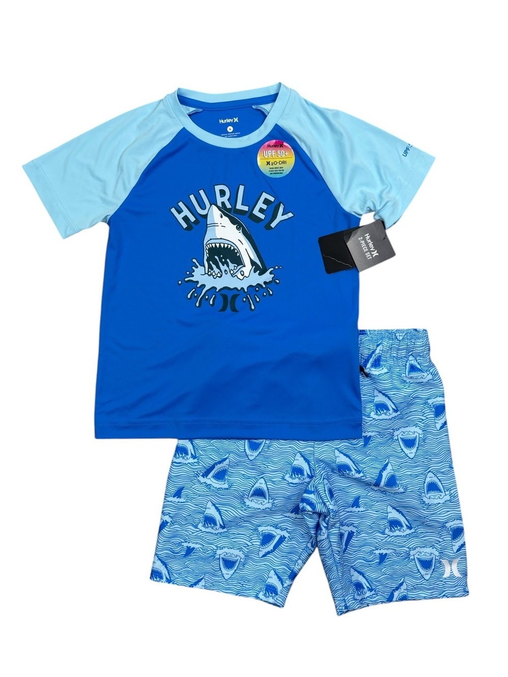 NWT Hurley Shark Swim Suit Set Size 6 Blue